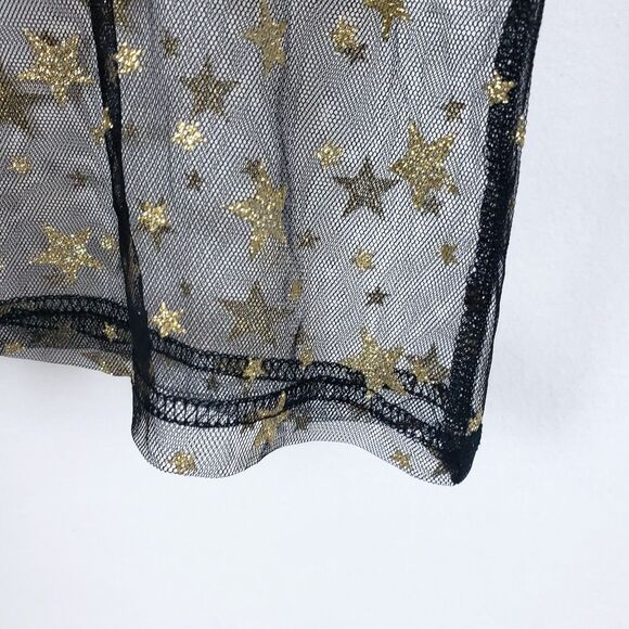 Celestial Grunge Sheer Mesh Top Womens XL? Glitter Stars Oversized Black Goth - Picture 5 of 7